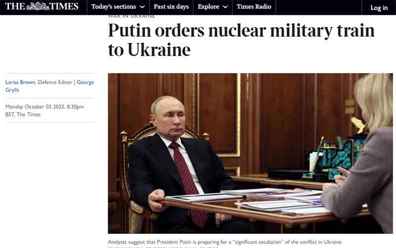 The Times пишет про «ядерный эшелон Путина», отправленный на Украину